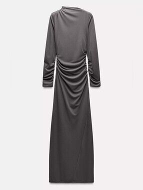 ZARA Elegant Long-Sleeve Ruched Maxi Dress